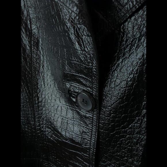 [SOLD] ALLSAINTS Wmn's Sz US 4 ALI MAC Croc Embossed Black Lambskin Leather Coat - Picture 6 of 11